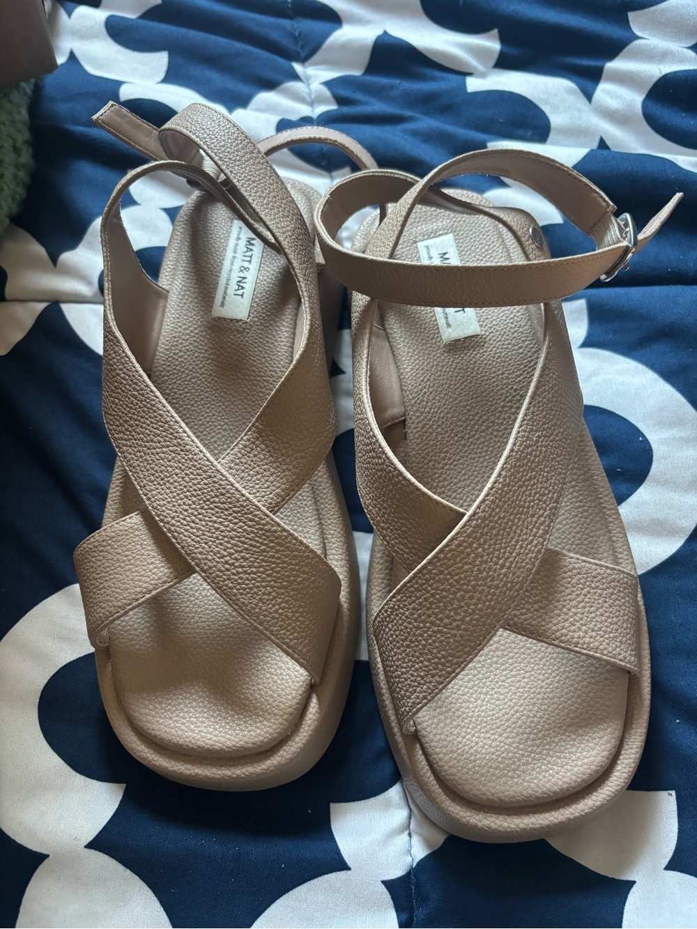 Matt & Nat Beige Crisscross Ankle-Strap Sandals
